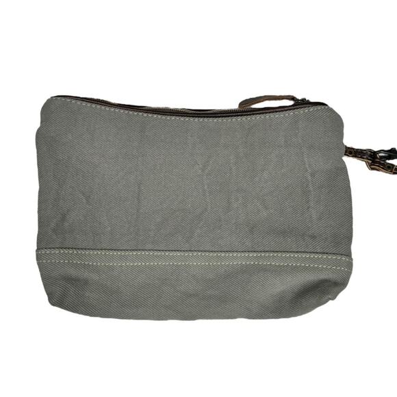 Myra Bag Bliss Pouch Wristlet Gray Aztec Boho Woven Brown Leather Clutch Western - Picture 3 of 8